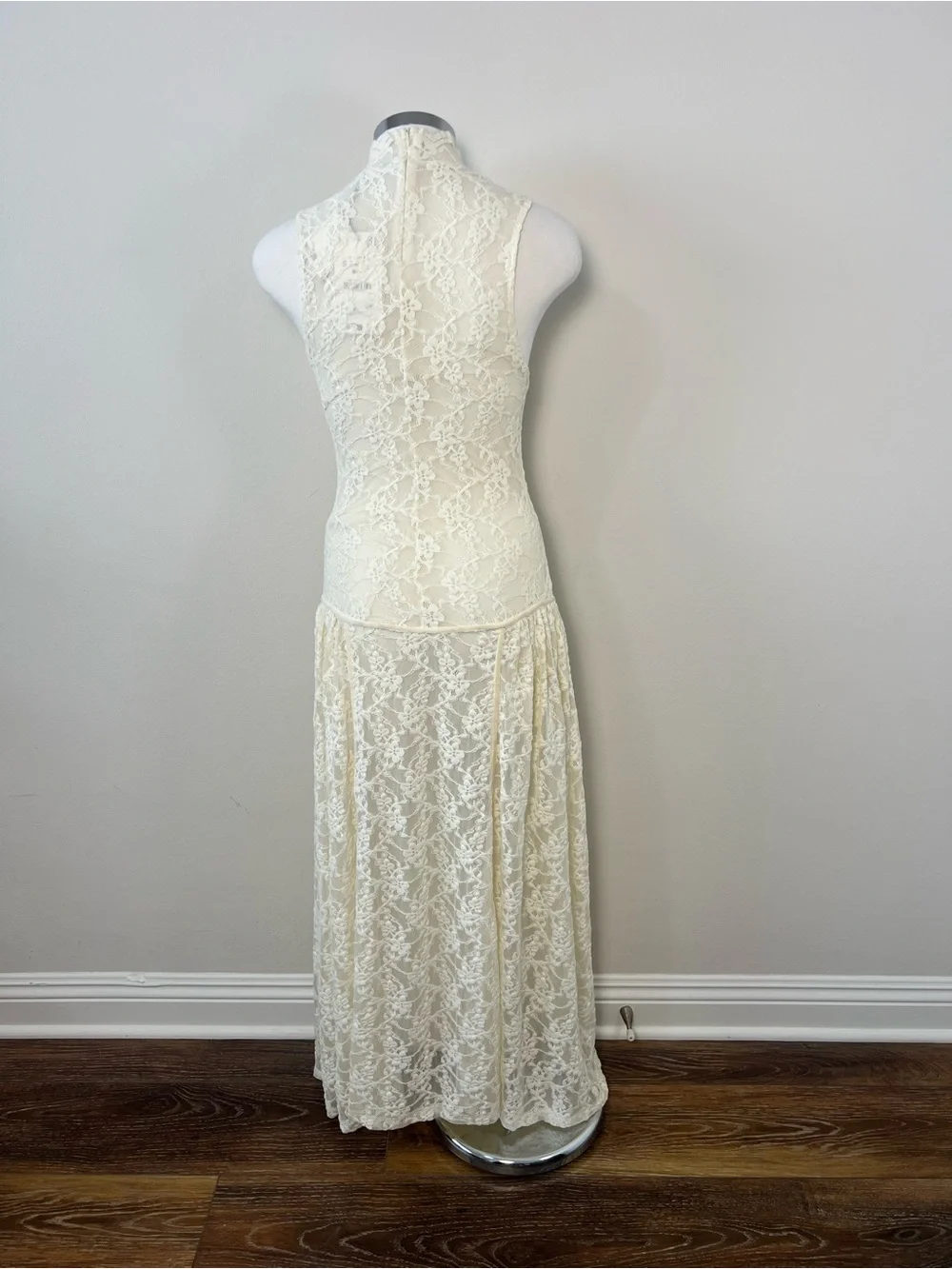 ZARA NWT Ecru Lace Maxi Dress Size S Sheer Mock Neck Wedding Bridal Boho - Picture 5 of 15